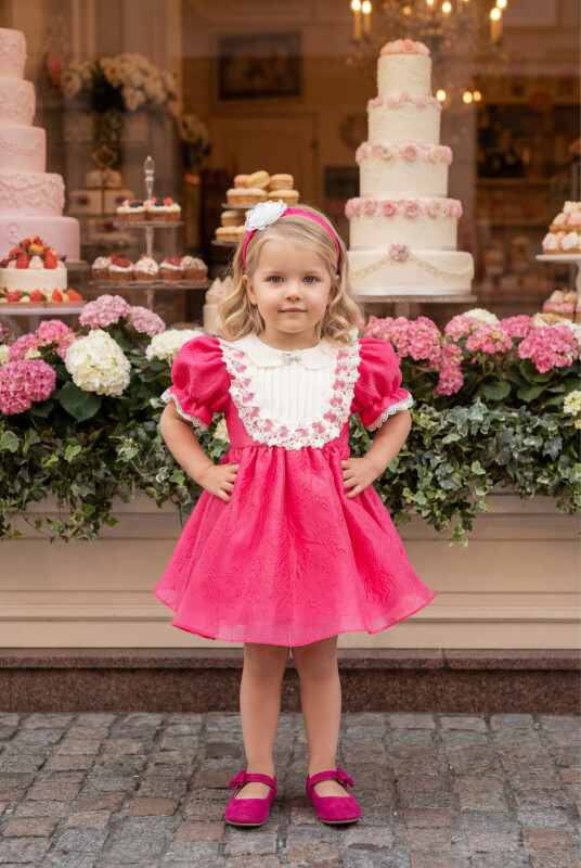 Fuchsia Baby Girl Dress with Hair Accessory 6-24 MONTH 35359PR - Clothes