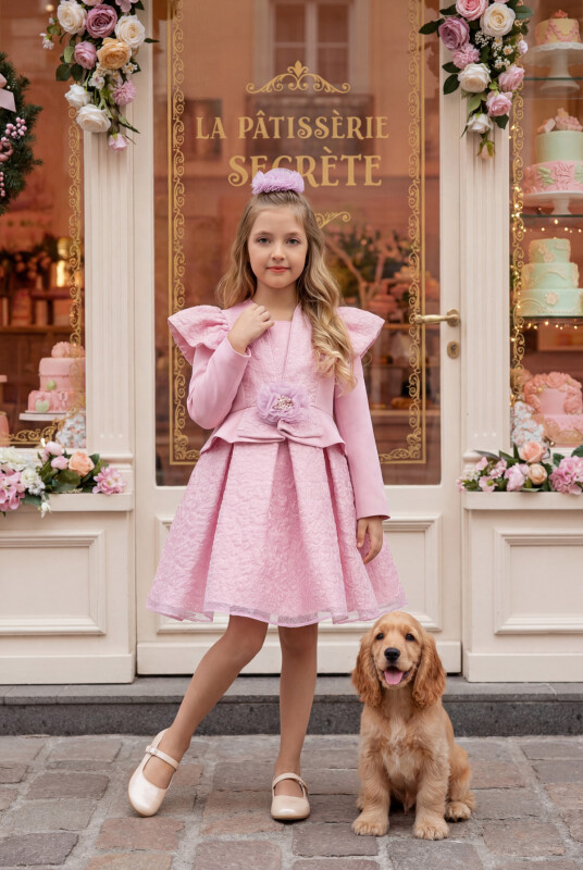 Powder Dress with Jacket and Hair Accessory 3-7 AGE 35367PR 