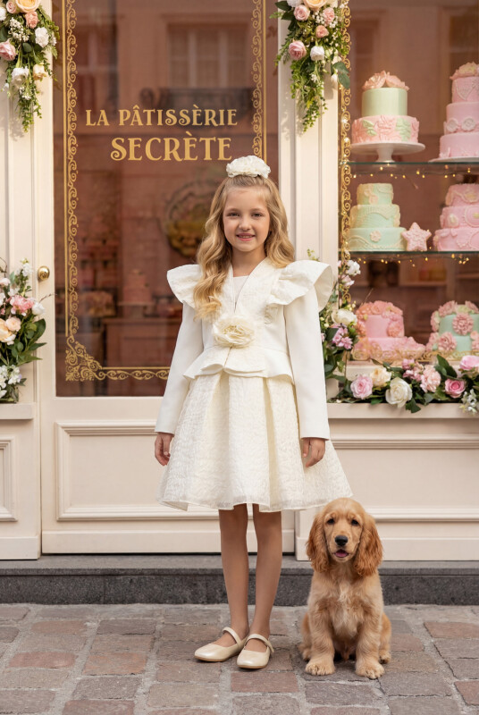 Ecru Dress with Jacket and Hair Accessory 3-7 AGE 35367PR 