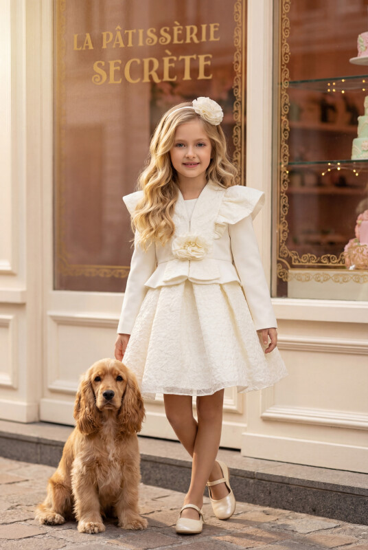 Ecru Dress with Jacket and Hair Accessory 3-7 AGE 35367PR - Clothes (1)