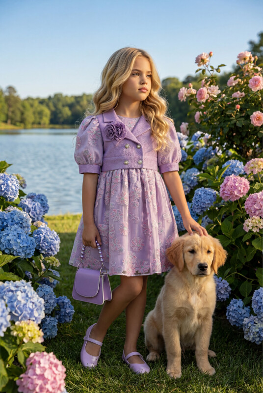 Lilac Dress with Short Sleeve Bolero and Bag 3-7 AGE 35369PR - Clothes