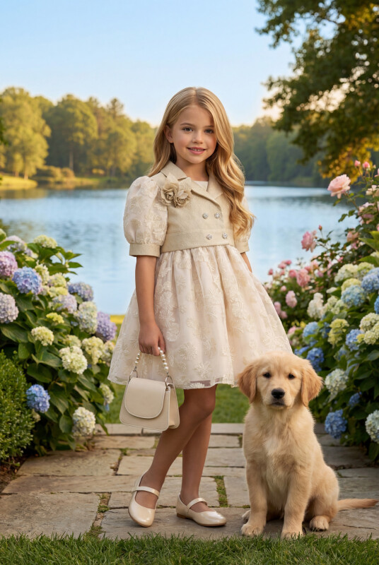 Beige Dress with Short Sleeve Bolero and Bag 3-7 AGE 35369PR 