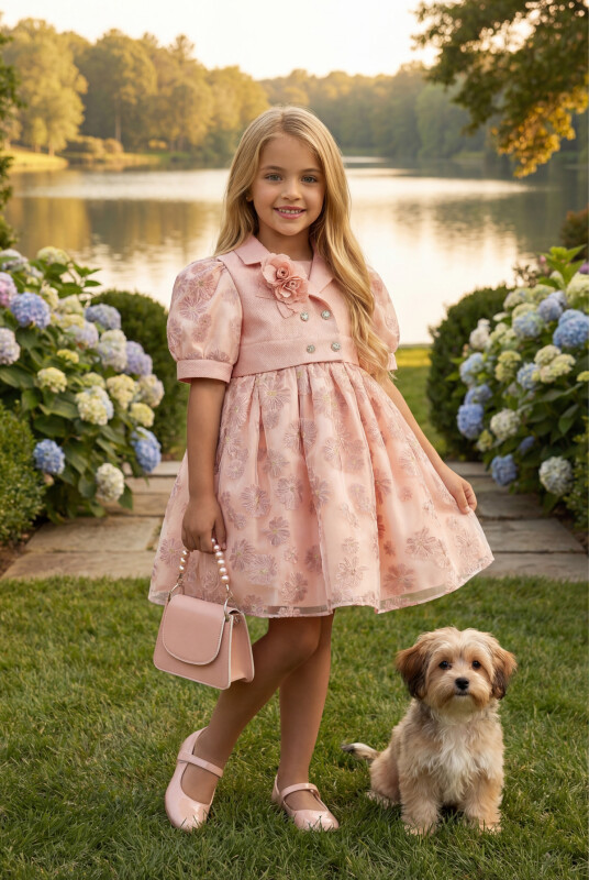 Powder Dress with Short Sleeve Bolero and Bag 3-7 AGE 35369PR 