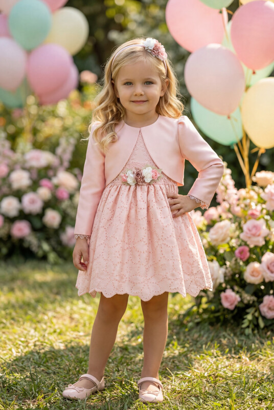 Powder Baby Dress with Bolero and Hair Accessory 6-24 MONTH 35371PR 