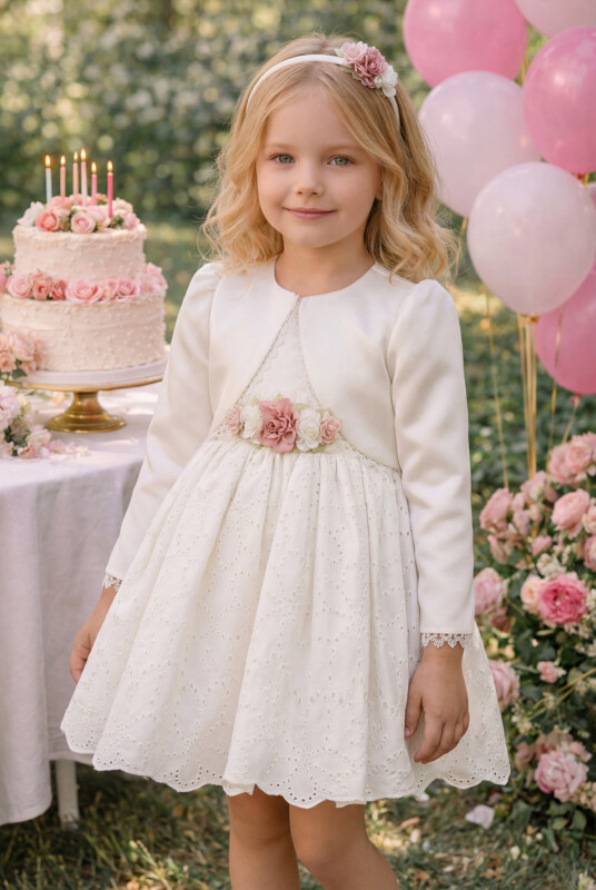 Ecru Baby Dress with Bolero and Hair Accessory 6-24 MONTH 35371PR 