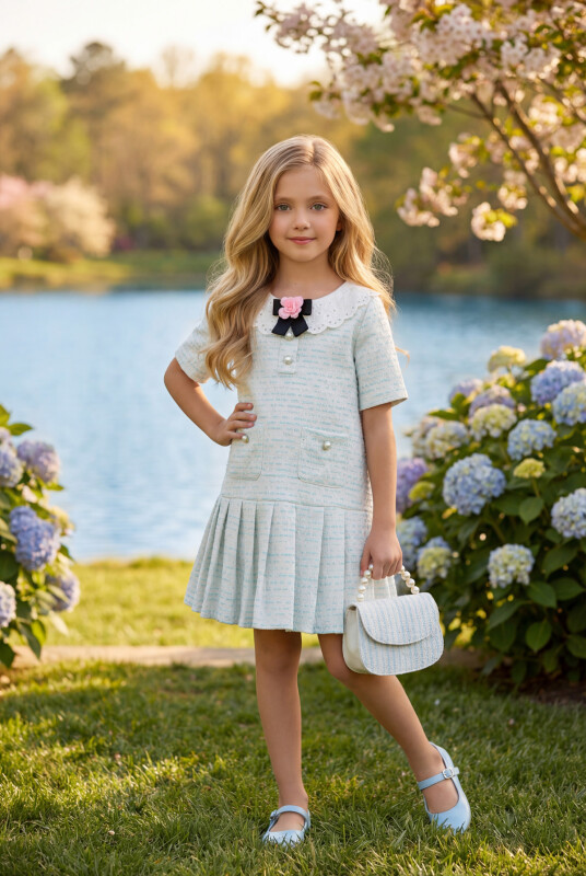 Blue Chic Girls Dress with Matching Bag 3-7 AGE 35372PR 