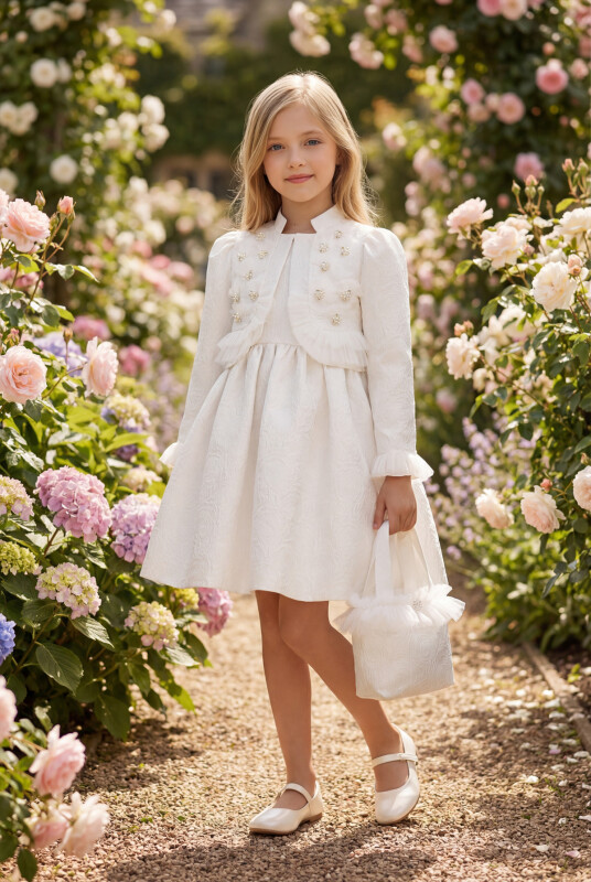 Ecru Girls Set with Bolero and Matching Bag 3-7 AGE 35379PR 