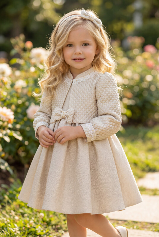 Beige Baby Dress with Jacket and Hair Accessory 6-24 MONTH 35399PR - Clothes