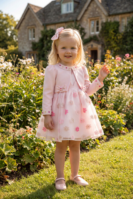 Pink Dress with Bolero and Hair Accessory 6-24 MONTH 35403PR - Clothes