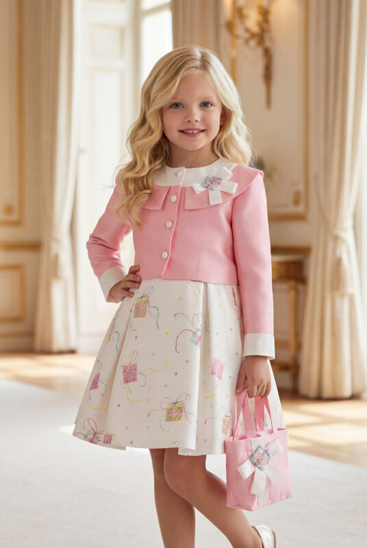 Pink Dress with belore and handbag 3-7 AGE 35405PR - Clothes