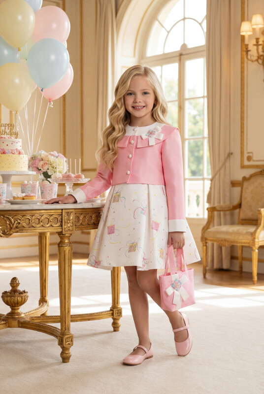 Pink Dress with belore and handbag 3-7 AGE 35405PR - Clothes (1)