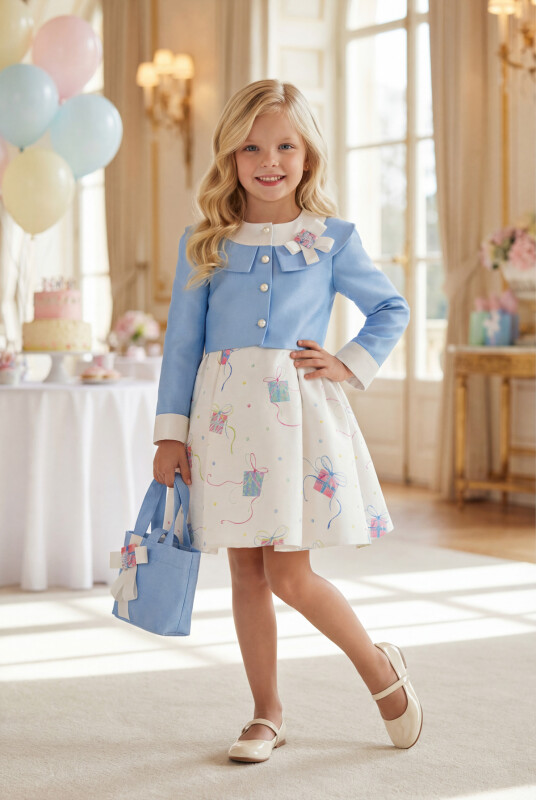 Blue Dress with belore and handbag 3-7 AGE 35405PR - Clothes