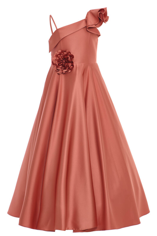 Cinnamon Girls One-Shoulder Satin Gown with 3D Flower Appliqué 8-15 AGE 36073PR - Clothes (1)