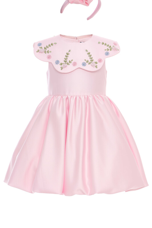 Powder Girls Satin Dress with Removable Floral Collar & Hair Accessory 3-7 AGE 36281PR - Clothes (1)