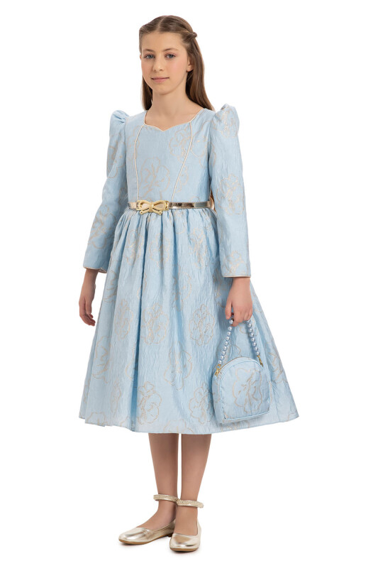 Blue Dress with Belt and Matching Bag 8-14 AGE 35446PR - Clothes (1)