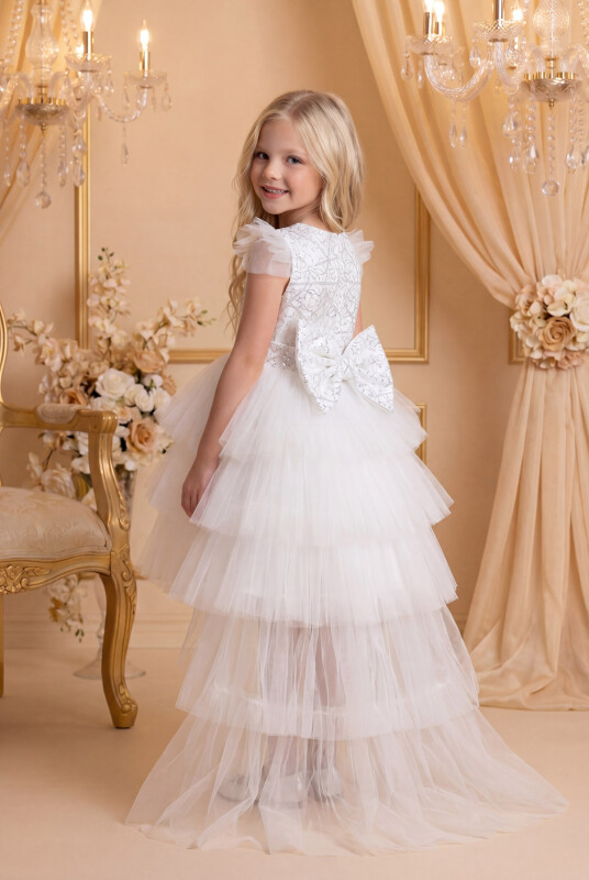 Ecru Layered Ruffled Girl's Dress 3-7 AGE 34148PR - Clothes (1)