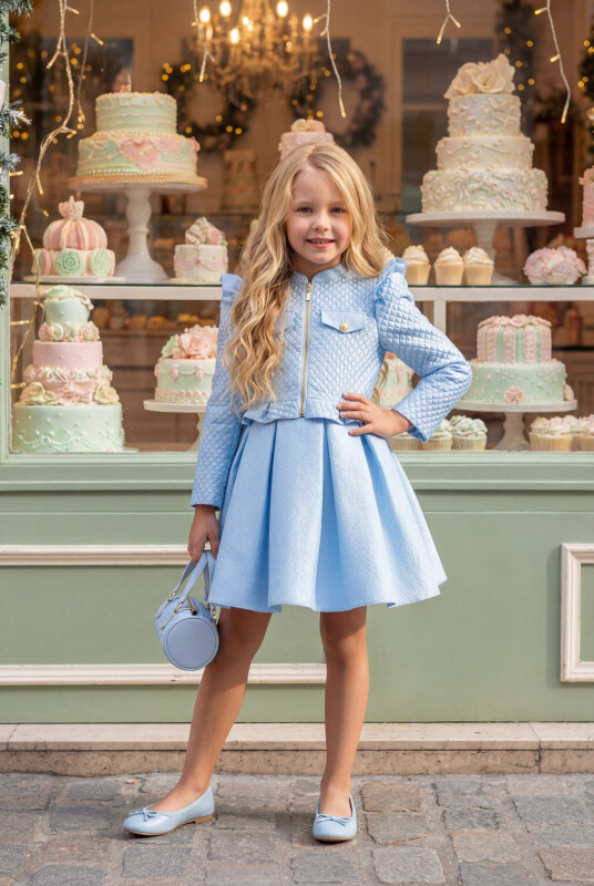 Blue Chic Dress with Matching Jacket and Bag 3-7 AGE 35391PR - Clothes