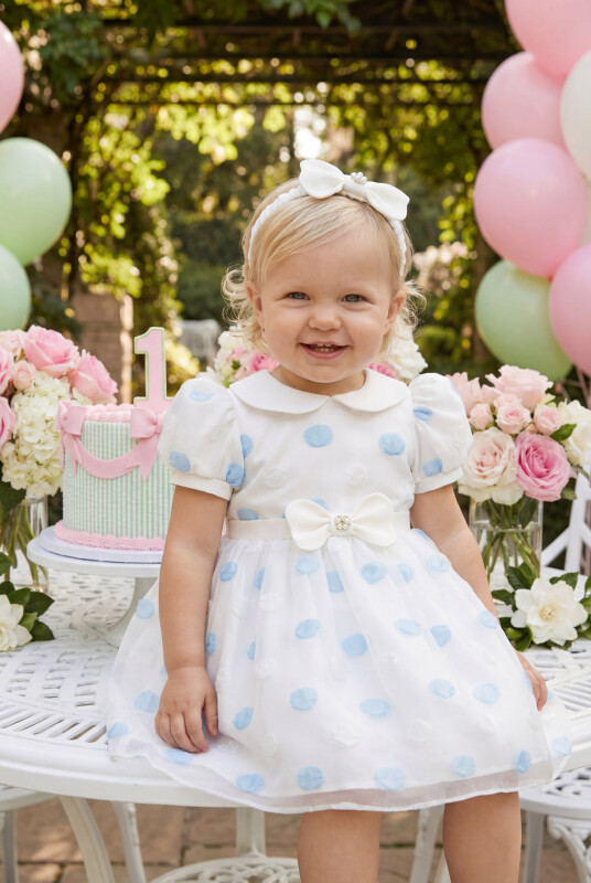 Blue Polka Dot Baby Dress with Hair Accessory 6-24 MONTH 35420PR - Clothes