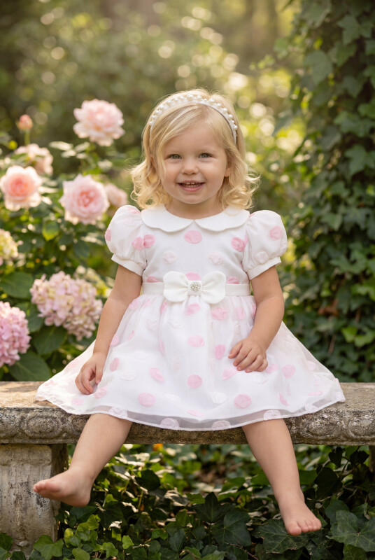Powder Polka Dot Baby Dress with Hair Accessory 6-24 MONTH 35420PR - Clothes (1)