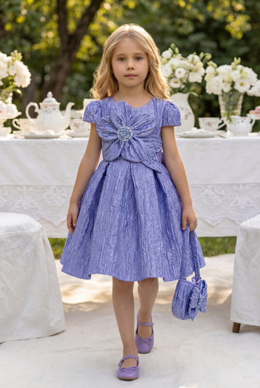 Purple Textured Dress with Matching Bag 3-7 AGE 35443PR - Clothes