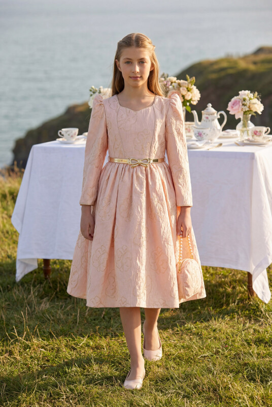 Powder Dress with Belt and Matching Bag 8-14 AGE 35446PR - Clothes