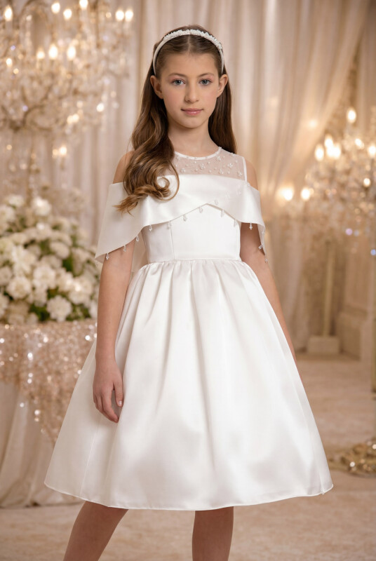 Ecru Girl Dress 8-14 AGE 35452PR - Clothes