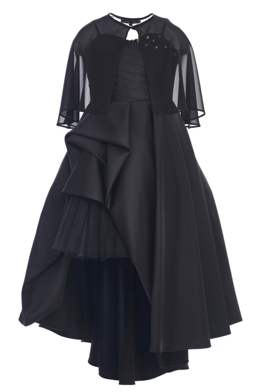 Black Elegant Satin Dress with Removable Sheer Cape 8-15 AGE 36055PR - Clothes (1)