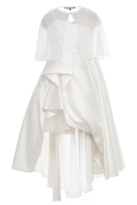 Ecru Elegant Satin Dress with Removable Sheer Cape 8-15 AGE 36055PR - Clothes (1)
