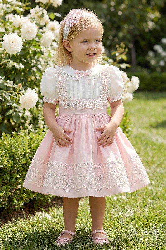 Powder Baby Embroidered Lace Dress with Matching Headband 6-24 MONTH 36421PR - Clothes