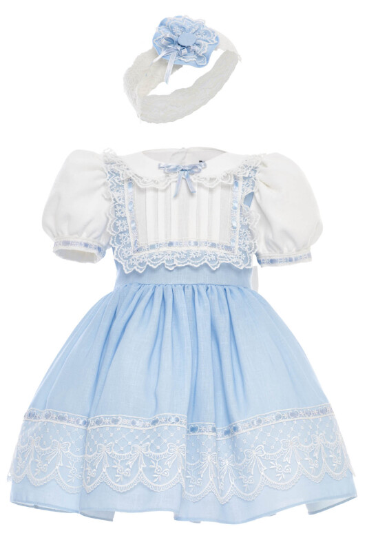 Blue Baby Embroidered Lace Dress with Matching Headband 6-24 MONTH 36421PR - Clothes (1)