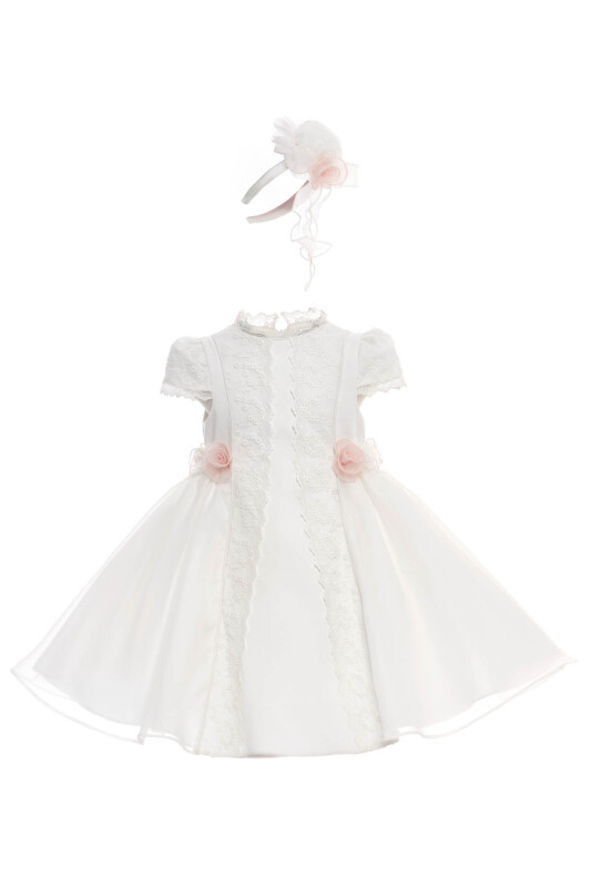 Ecru Lace Panel Dress with Floral Headband – 2 Piece Set 3-7 AGE 36414PR - Clothes (1)