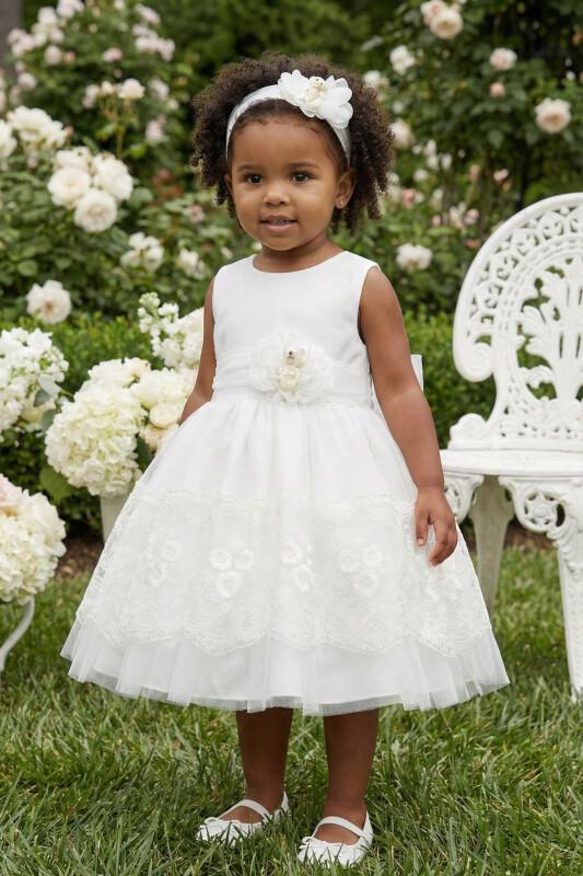 Ecru Baby Girls Teddy Bear Lace Dress 6-24 MONTH 36006PR 