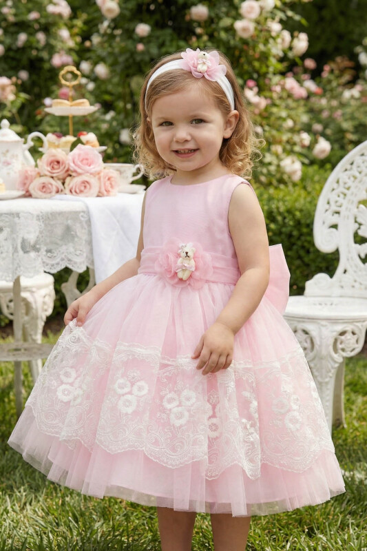 Pink Baby Girls Teddy Bear Lace Dress 6-24 MONTH 36006PR - Clothes