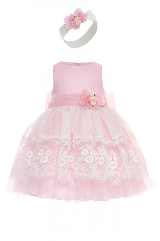 Pink Baby Girls Teddy Bear Lace Dress 6-24 MONTH 36006PR - Clothes (1)