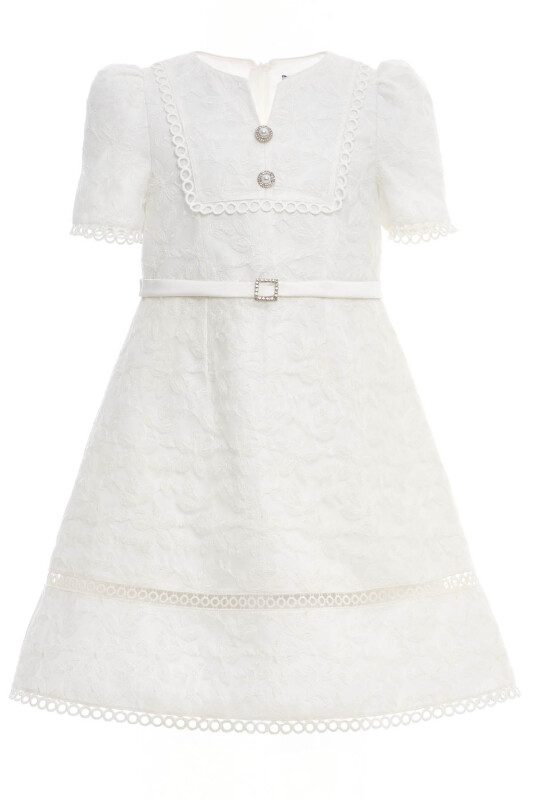 Ecru Girls’ Special Occasion Dress with Pearl Button and Rhinestone Belt Detail 8-15 AGE 36405PR - Clothes (1)