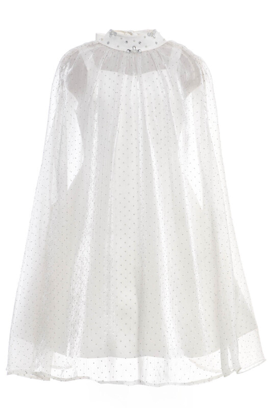 Ecru Girls’ Cape Dress with Embellished Neckline and Bow Detail 8-15 AGE 36140PR - Clothes (1)