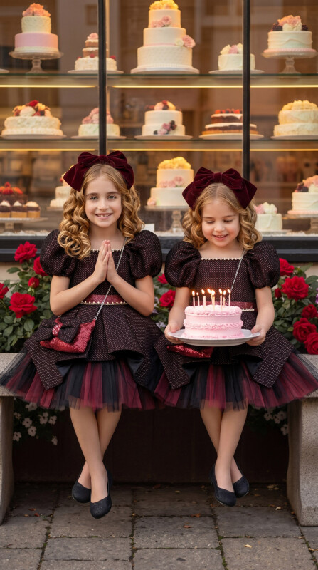 Burgundy Square-Collared Dress 4-8 AGE 33019PR - Clothes