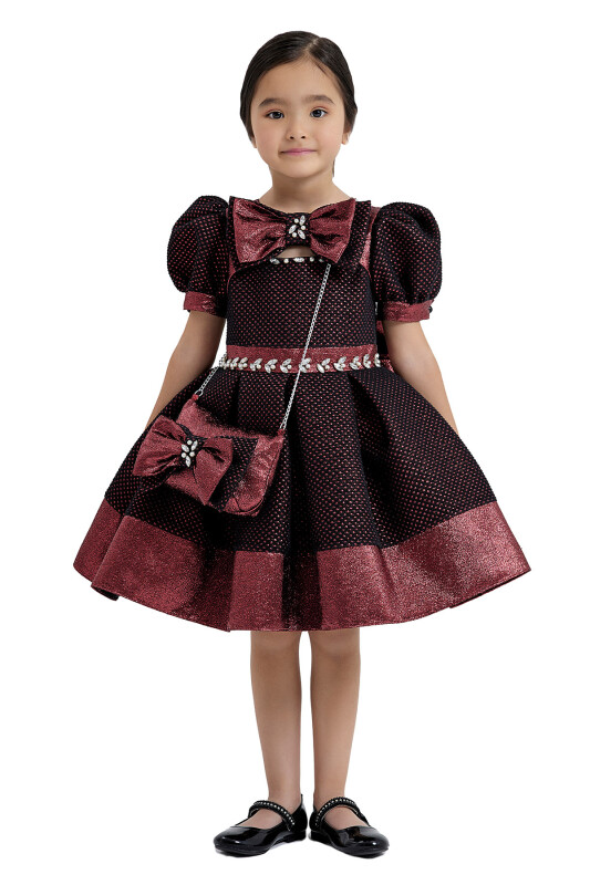 Burgundy Balloon-Sleeved Dress 2-6 AGE 33020PR - Clothes (1)