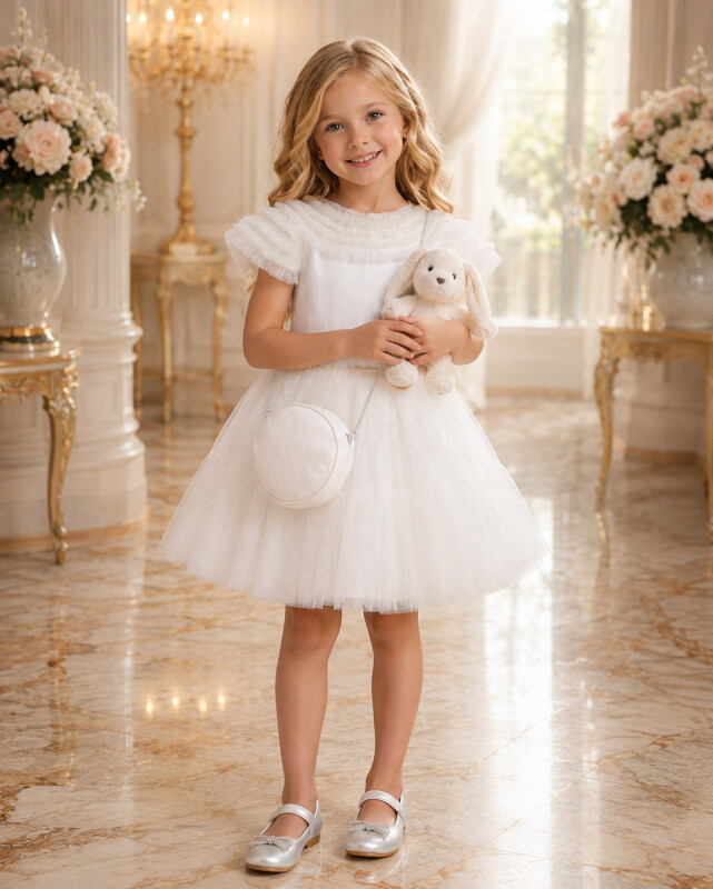 Ecru Ruffled Dress for Girls 2-6 AGE 33325PR - Clothes