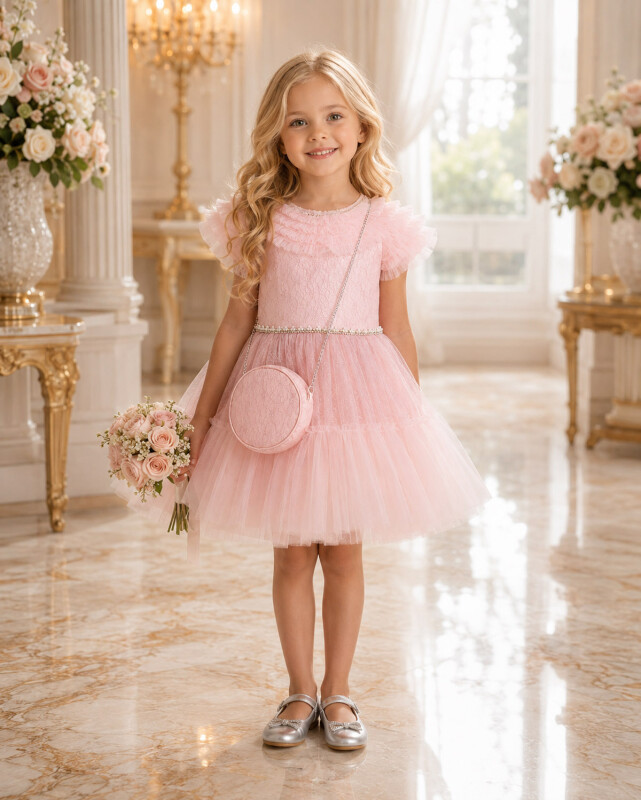 Powder Ruffled Dress for Girls 2-6 AGE 33325PR - Clothes