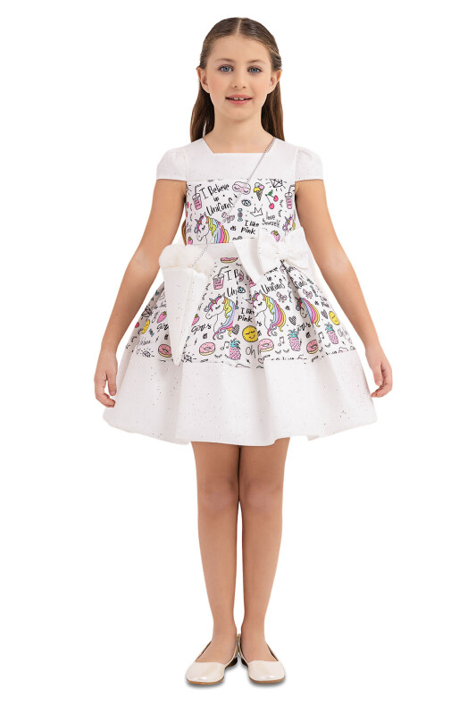 Ecru Unicorn dress for girls 4-8 AGE 33332PR - Clothes (1)
