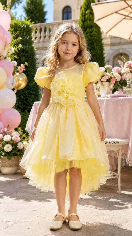 Yellow Girls Floral Satin Dress 3-7 AGE 35109PR - Clothes