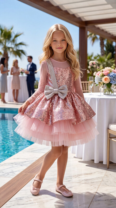 Powder Sequined Girl's Dress 3-7 AGE 34041PR 