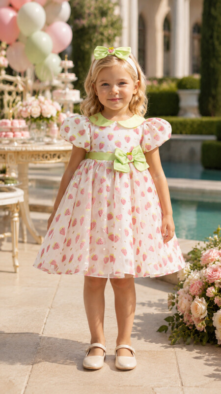 Pink Strawberry Dress with Hair Accessory 6-24 MONTH 35241PR 