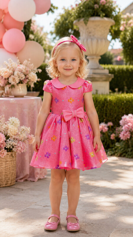 Fuchsia Baby Floral Dress with Hair Accessory 6-24 MONTH 35138PR - Clothes