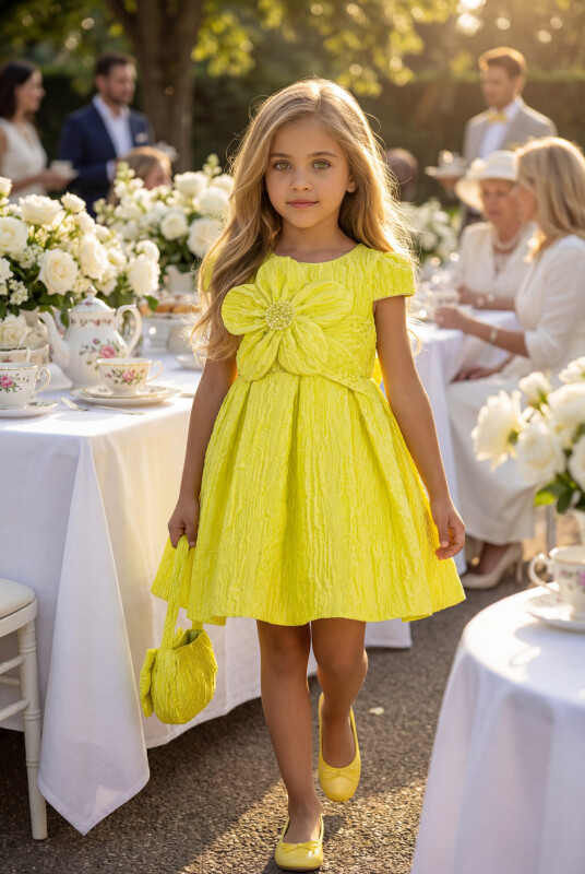 Green Textured Dress with Matching Bag 3-7 AGE 35443PR - Clothes