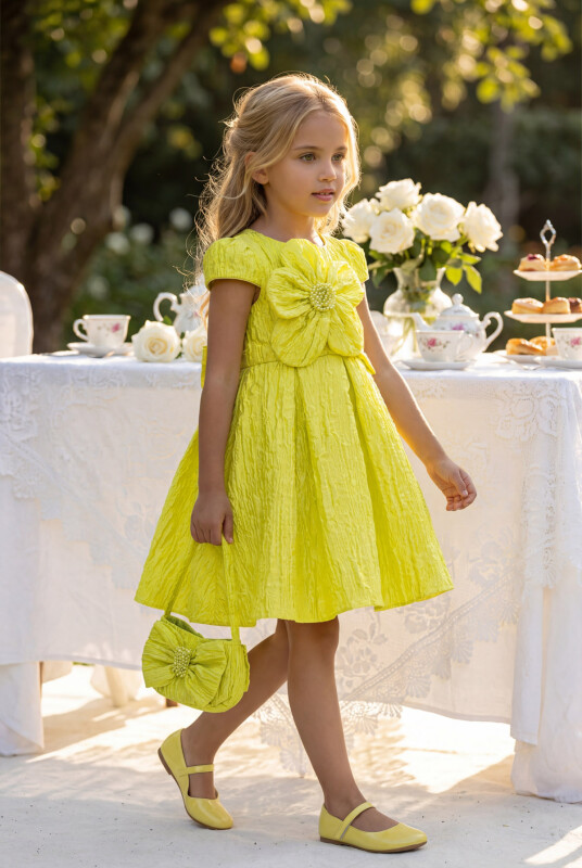 Green Textured Dress with Matching Bag 3-7 AGE 35443PR - Clothes (1)