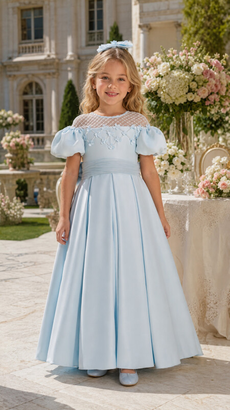 Blue Satin Girls Dress 3-7 AGE 35182PR - Clothes