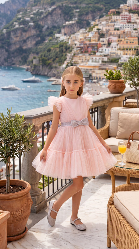 Powder Ruffled Dress for Girls 4-8 AGE 33196PR - Clothes