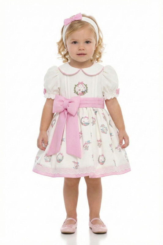 Ecru Baby Girls Floral Wreath Print Dress & Headband Set 6-24 MONTH 36443PR - Clothes (1)